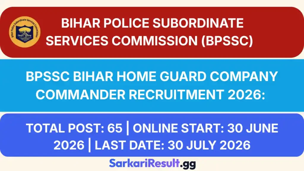 BPSSC Bihar Home Guard Company Commander Recruitment 2026