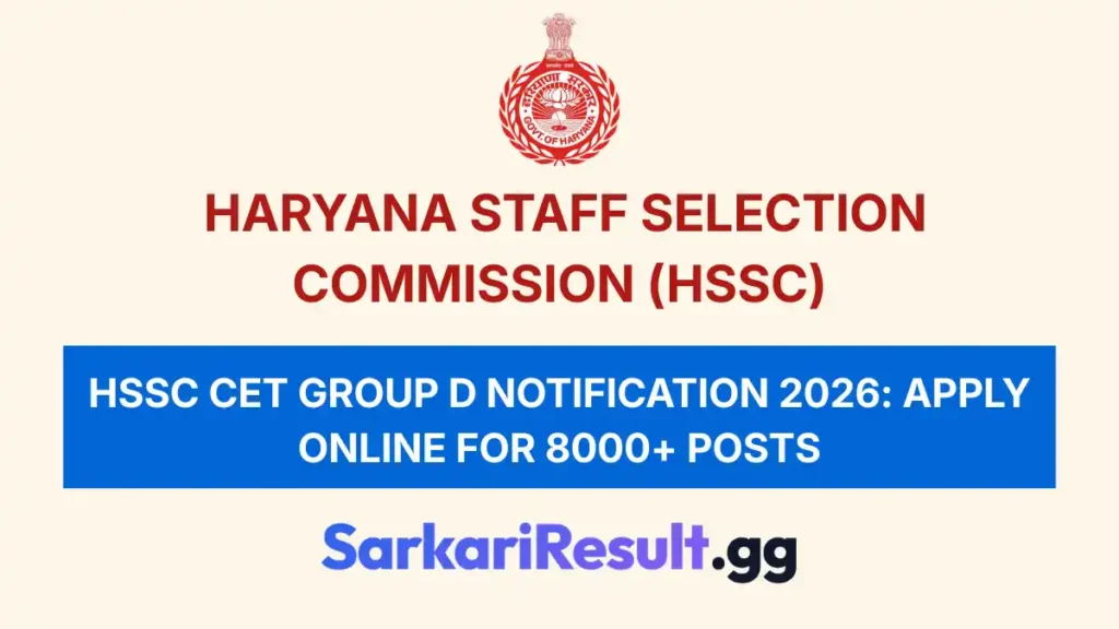 HSSC CET Group D Notification 2026 Apply Online for 8000+ Posts_result
