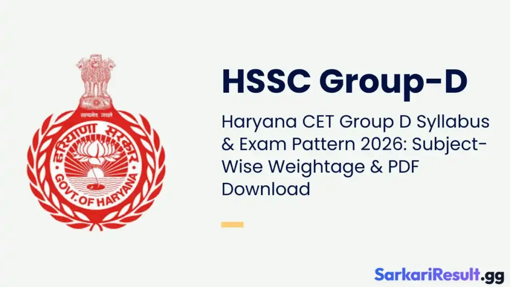 Haryana CET Group D Syllabus & Exam Pattern 2026 Subject-Wise Weightage & PDF Download