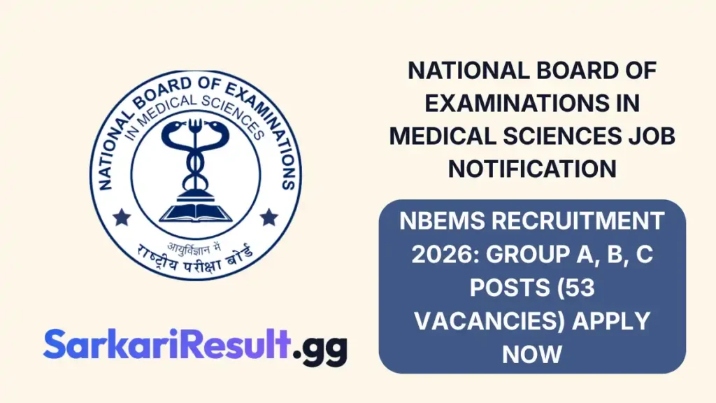 NBEMS Recruitment 2026 Apply Online for 53 Group A, B, C Posts