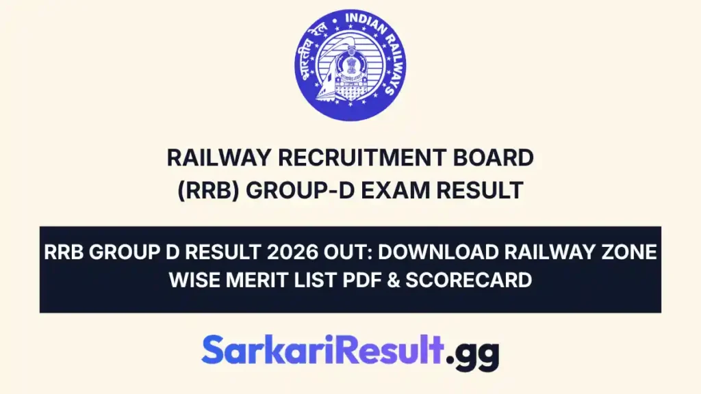 RRB Group D Result 2026 Out Download Railway Zone Wise Merit List PDF & Scorecard
