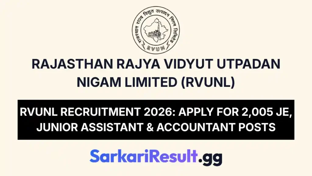 RVUNL Recruitment 2026 Apply Online for 2,005 JE, Junior Assistant & Accountant Posts_result