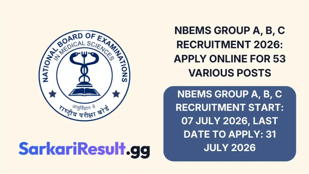 NBEMS Group A, B, C Recruitment 2026 Apply Online for 53 Various Posts