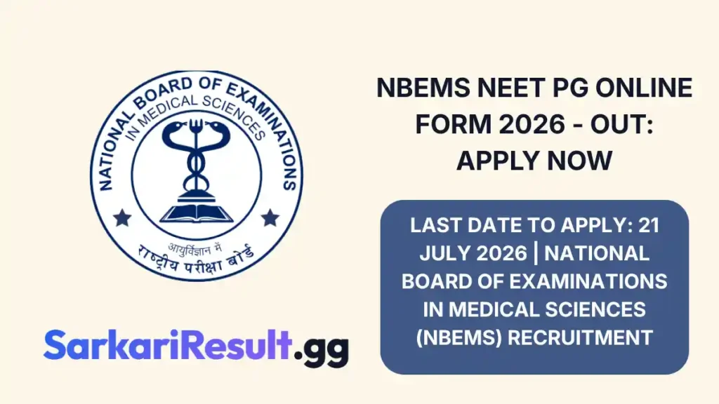 NBEMS NEET PG Online Form 2026 - Out Apply Now