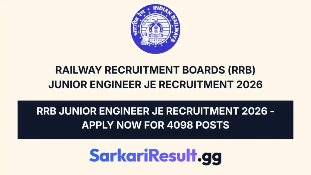 RRB Junior Engineer JE Recruitment 2026 - Apply Now for 4098 Posts