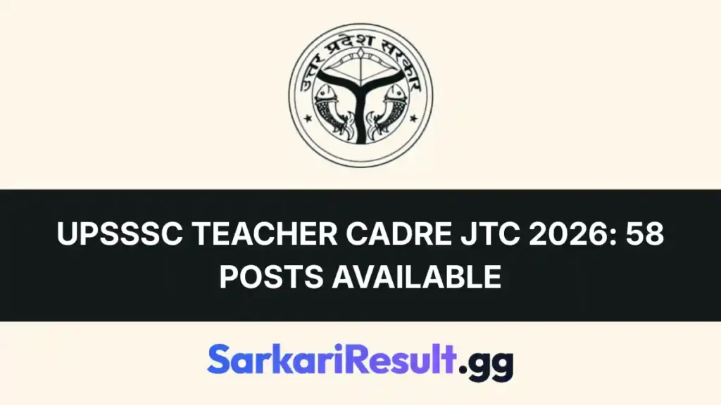 UPSSSC Teacher Cadre JTC 2026
